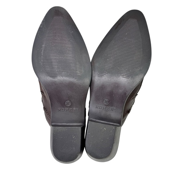 Roper Brown Tooled Leather Western Flame Mules Clogs Pointed Toe Heels Size 10 - Picture 4 of 10